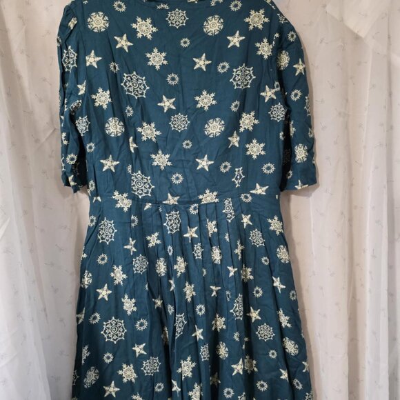 NWT Modcloth (Emily and Fin) Snowflake Teal Shirtwaist Dress - Picture 2 of 6